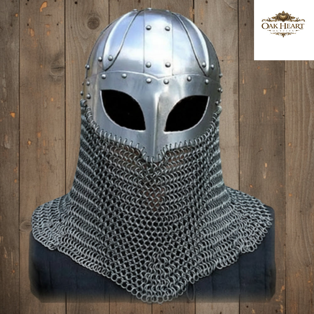 18 Gauge Viking Chainmail Helmet – Medieval Battle Armor with  Stand