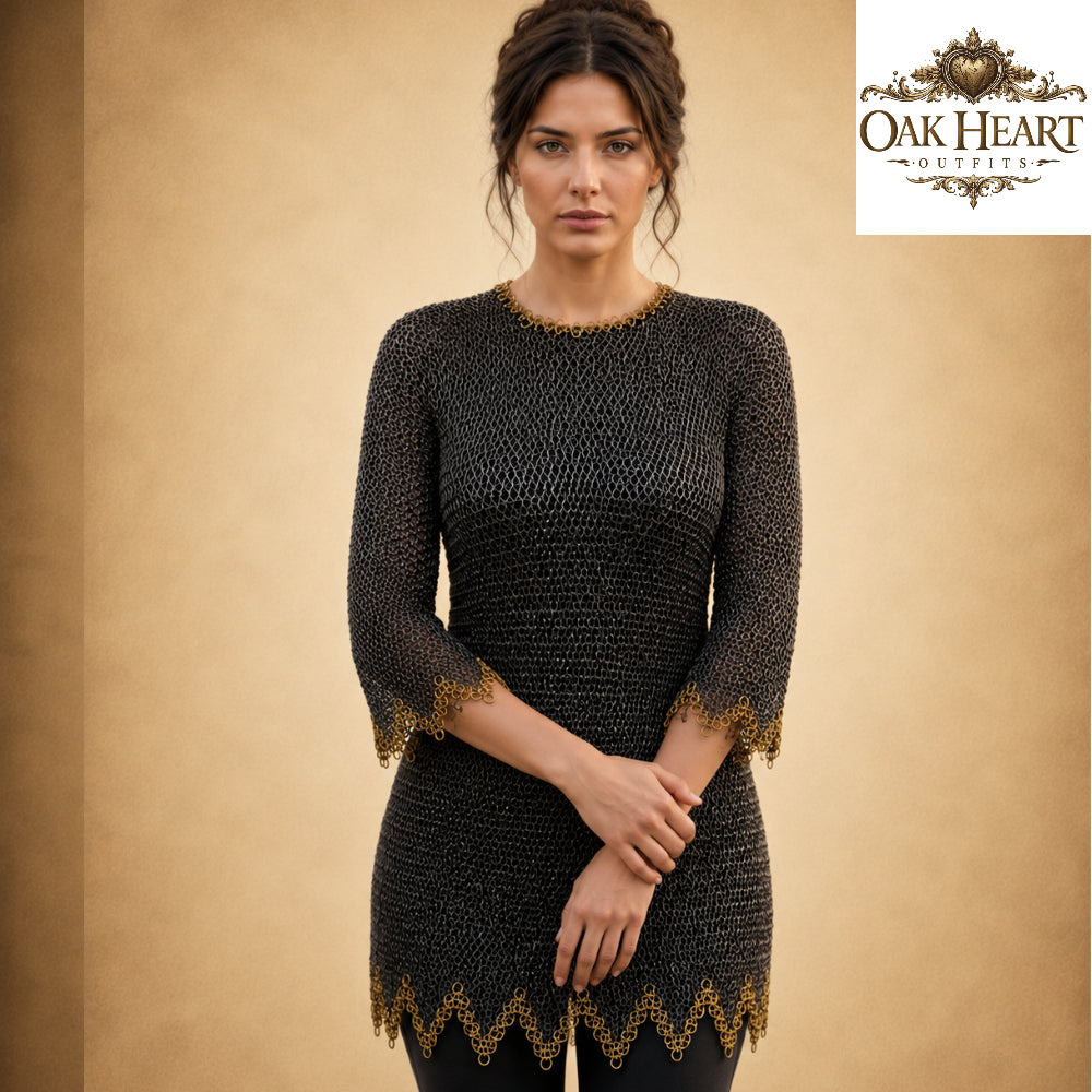Medieval Riveted Chainmail Shirt – 9mm Flat Rings with Brass Detail