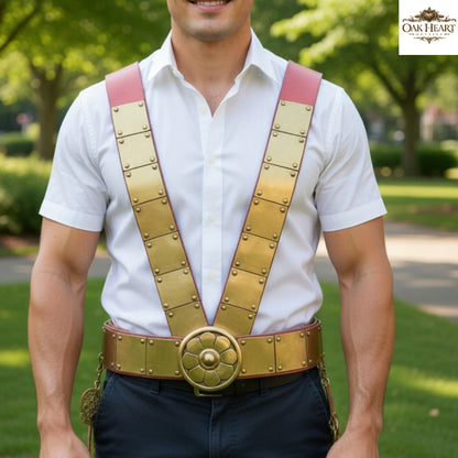 Medieval Roman Leather Belt – Cingulum Militare with Brass Buckle for Cosplay