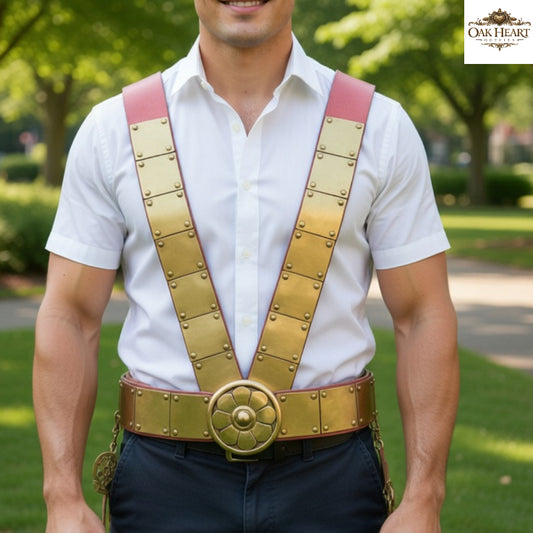 Medieval Roman Leather Belt – Cingulum Militare with Brass Buckle for Cosplay