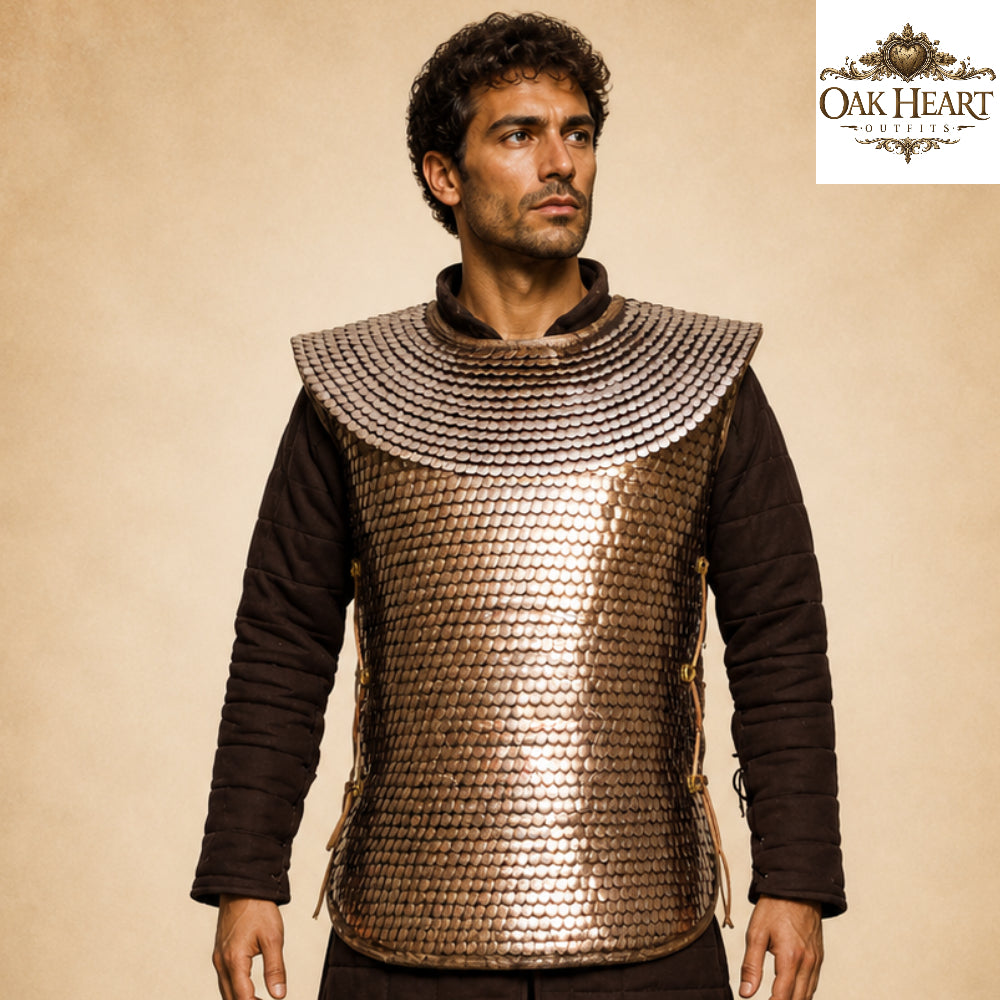 Handmade Roman Lorica Squamata Armor – Brass Scale Centurion Costume for Reenactment & LARP