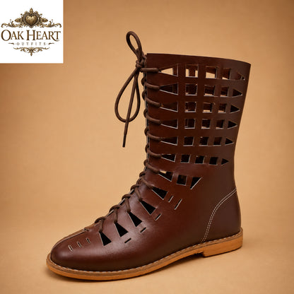 Brown Leather Lace-Up Caligae Sandals  LARP & Reenactment Shoes