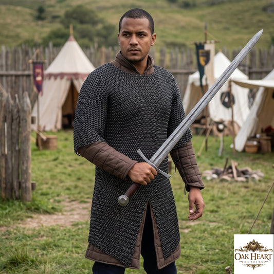 Medieval Chainmail Hauberk 9mm Flat Ring Riveted with Solid Rings – Handmade Armor Shirt