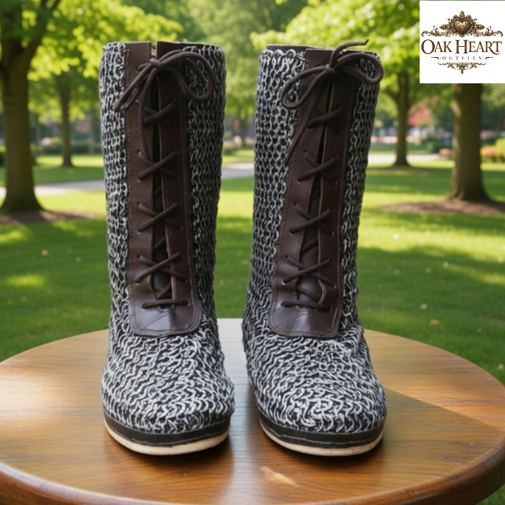 Medieval Leather Boots with Chainmail | Viking Armor Footwear for LARP & Reenactment