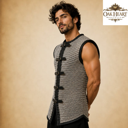 Riveted Aluminum Chainmail Haubergeon – 10mm Flat Ring Medieval Chain Mail Armor Shirt