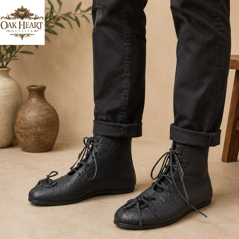Medieval Leather Buhurt Shoes, Historical Reenactment Footwear, Viking Ankle Boots,