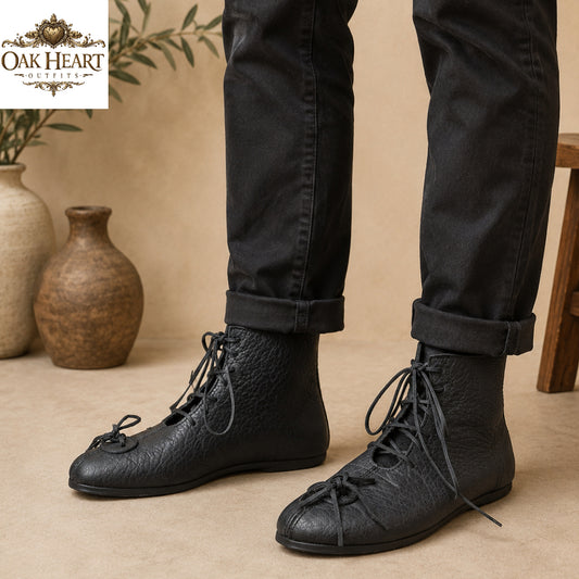 Medieval Leather Buhurt Shoes, Historical Reenactment Footwear, Viking Ankle Boots,