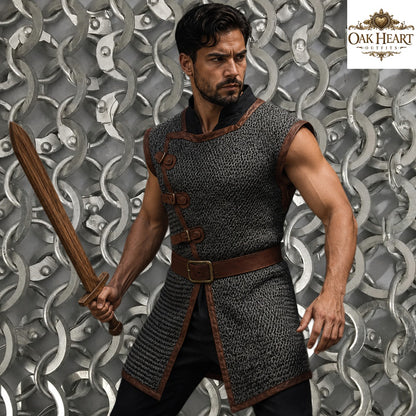 Medieval Sleeveless Chainmail Hauberk – 9MM Round Ring Riveted Aluminium Armor