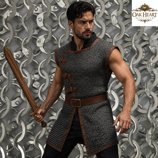Medieval Sleeveless Chainmail Hauberk – 9MM Round Ring Riveted Aluminium Armor