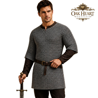 Medieval Stainless Steel Chainmail Armor Shirt – 9mm Riveted Rings Half Sleeve Tunic