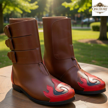 Medieval Black Leather Boots – Red Flame LARP Fantasy Costume Shoes