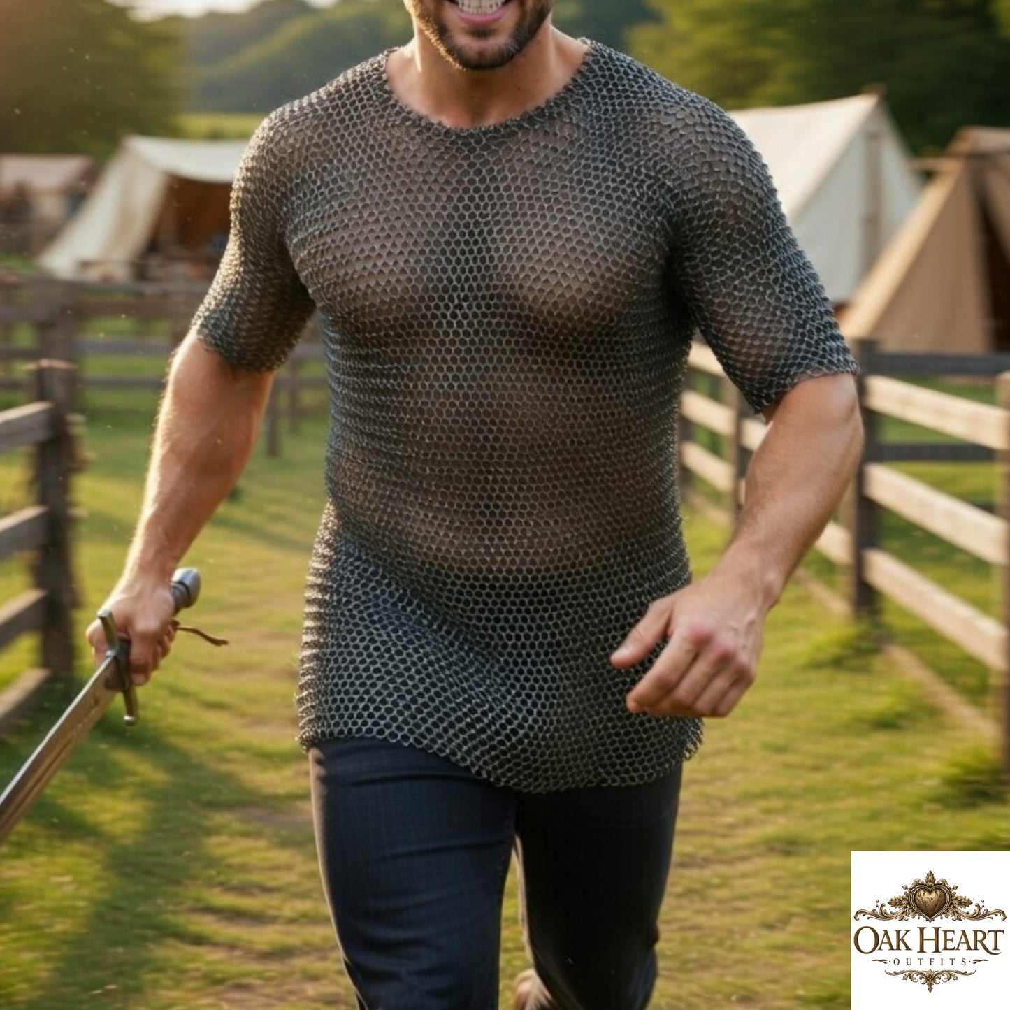 Medieval Chainmail Shirt 9mm Mild Steel Short Sleeve Hauberk LARP Gear