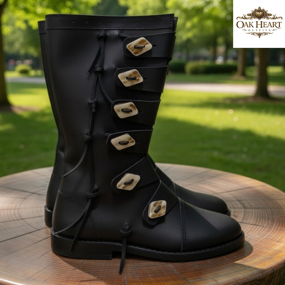 Medieval Viking Long Leather Boots – LARP Footwear for Ren Faire & Cosplay Costume