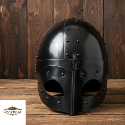 Viking Mask Helmet – Black 18 Gauge Steel Warrior Helm for LARP & Cosplay –  Stand