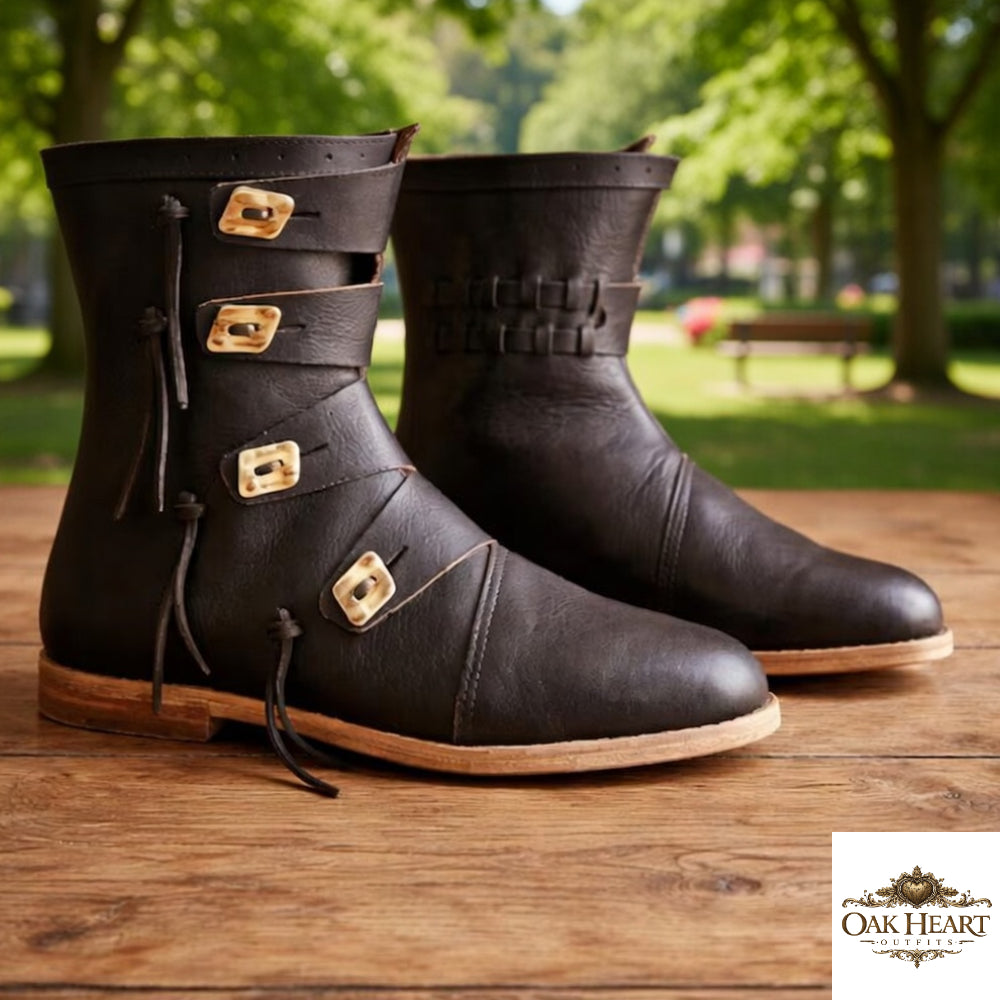 Medieval Viking Leather Ankle Boots – Renaissance Shoes, Handmade LARP & Cosplay Footwear