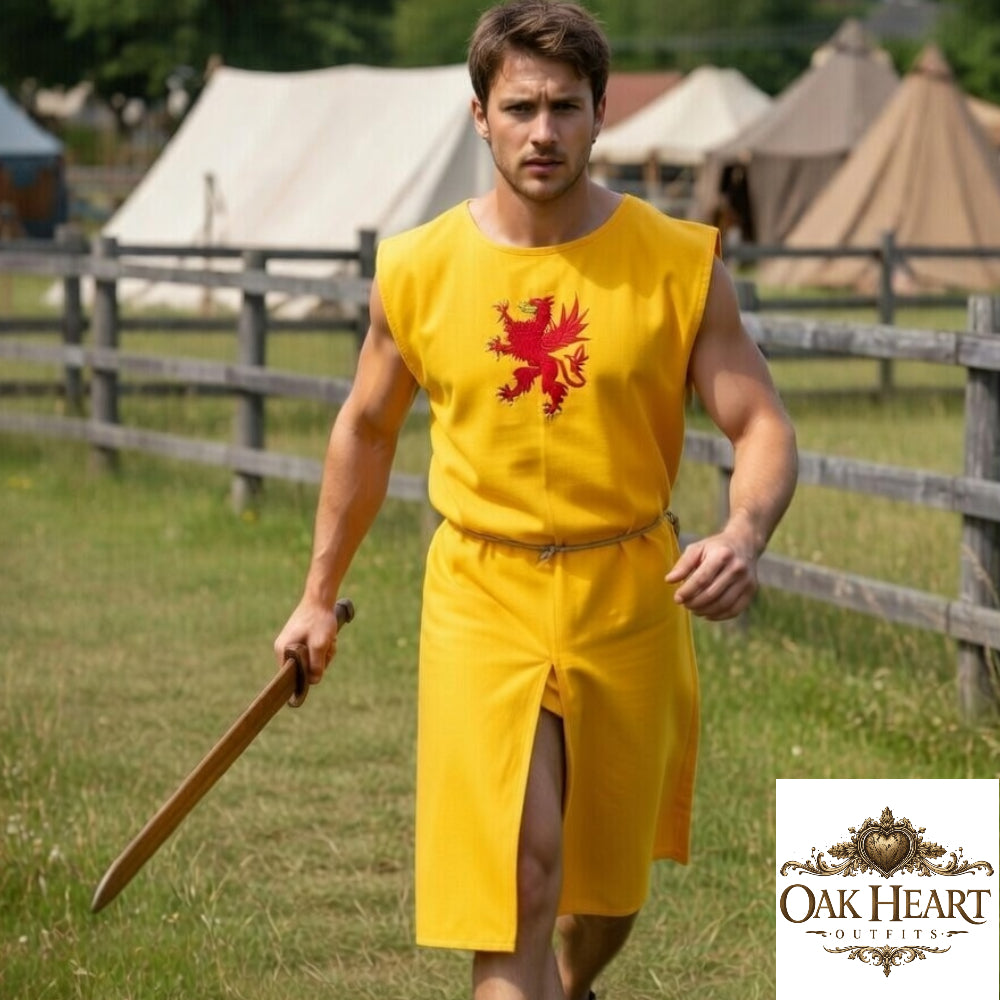 Medieval Embroidered Cotton Tunic with Griffin Crest – Knight Costume for LARP & Renaissance Faire