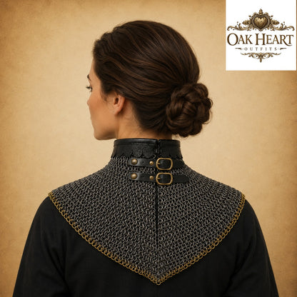 Chainmail Collar 9mm Flat Riveted with Washers & Brass Row – Viking LARP Medieval Armor Gorget