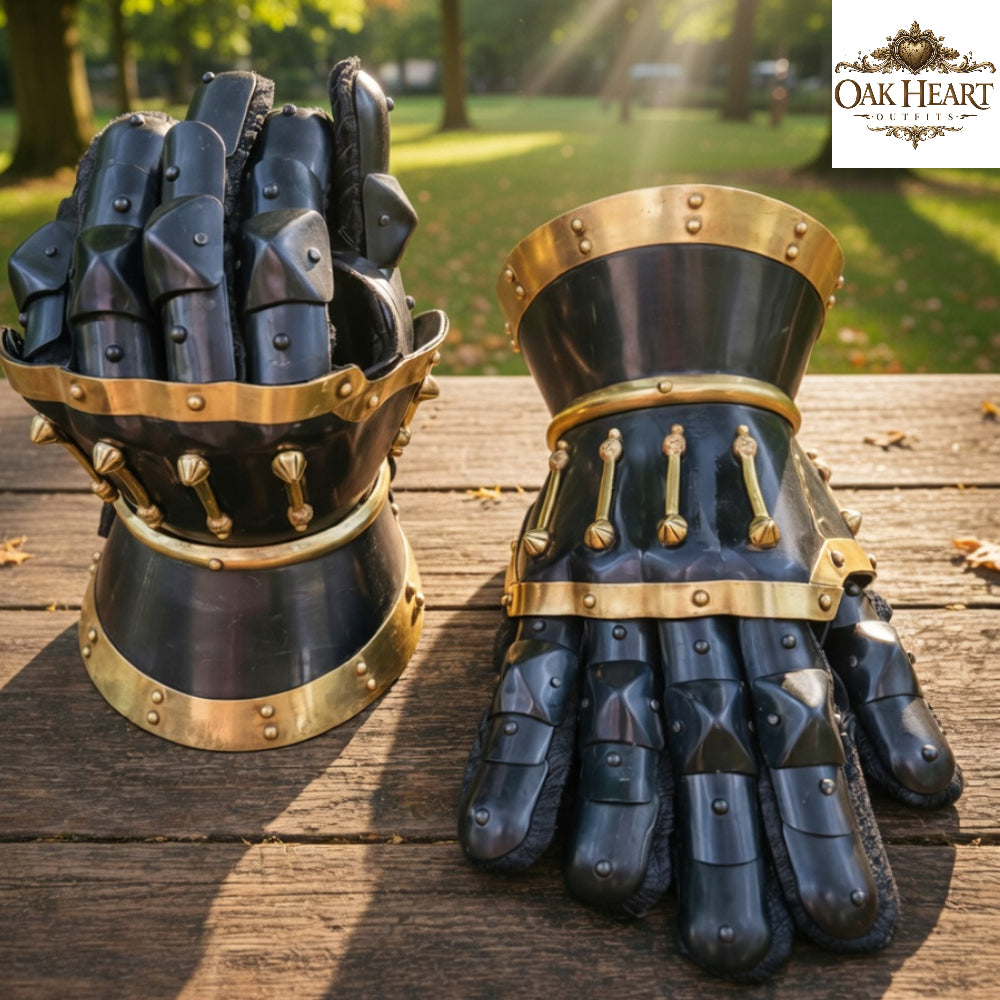 Medieval Armor Gauntlets 16G Steel – SCA Combat Gloves with Leather Lining, LARP Knight Gear