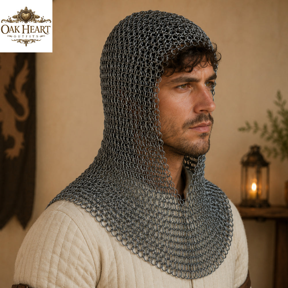 Medieval Chainmail Coif Hood – Butted 9mm Mild Steel Chainmail, Viking Armor