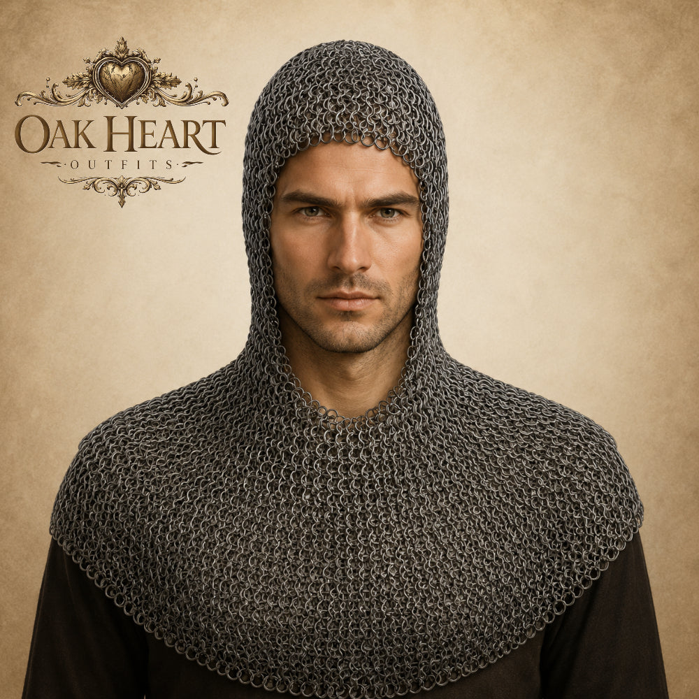Medieval Knight Chainmail Hood – 9MM Riveted Round Ring Coif