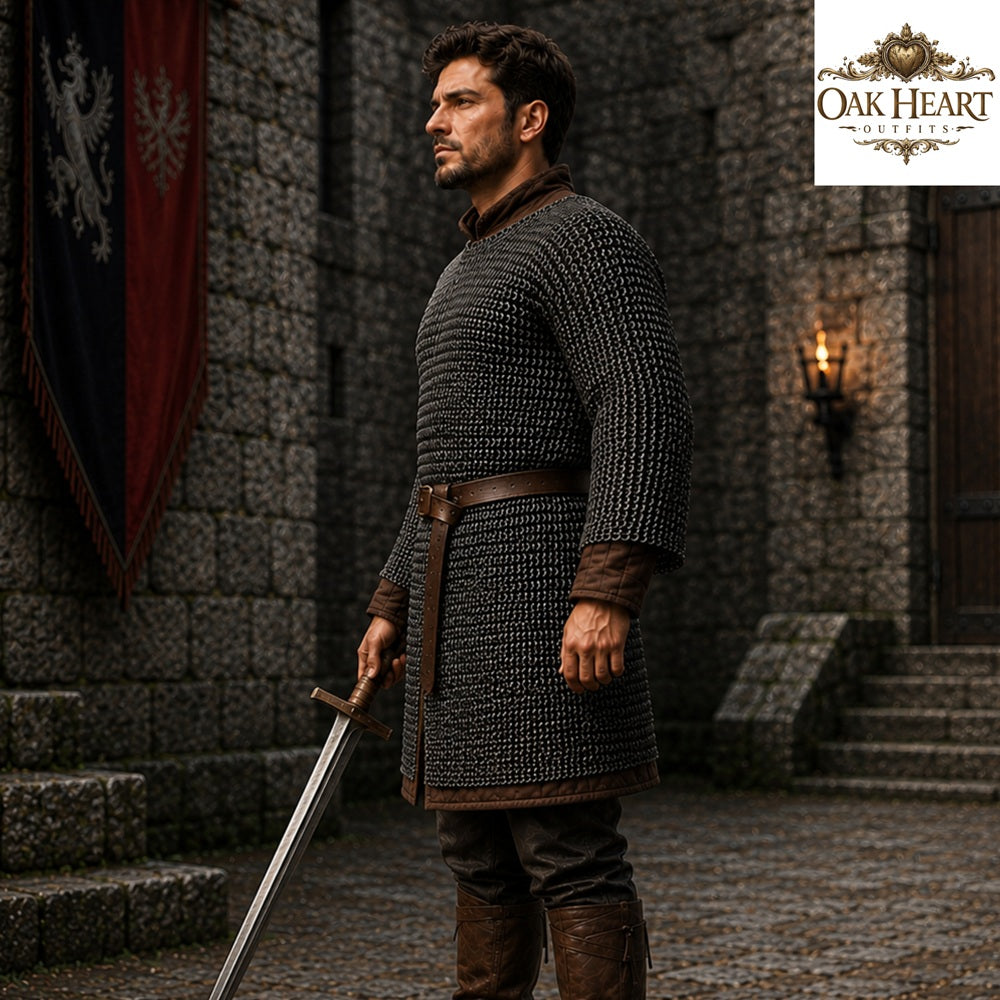 Titanium Chainmail Hauberk – 9mm Flat Ring Dome Riveted Shirt, Lightweight Medieval Armor for LARP & SCA