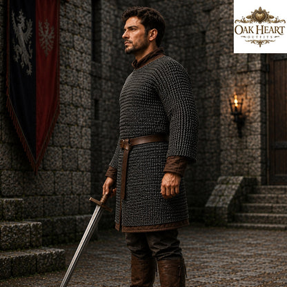Titanium Chainmail Hauberk – 9mm Flat Ring Dome Riveted Shirt, Lightweight Medieval Armor for LARP & SCA
