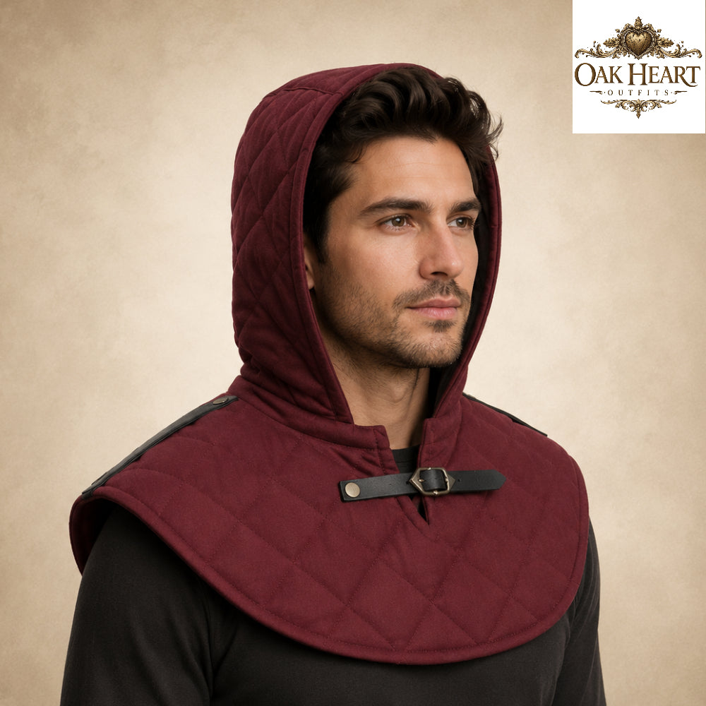 Renaissance Cotton Hood | Medieval Quilted Hooded Collar for LARP, Cosplay & Ren Faire