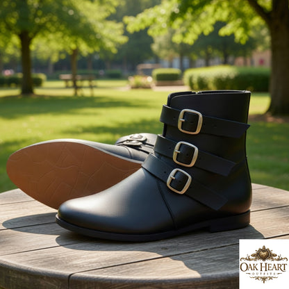 Renaissance Buckled Leather Boots – Medieval LARP Costume Footwear