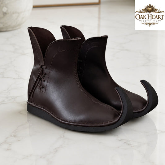 Handmade Medieval Curled Toe Leather Boots – Elven Fantasy Shoes for LARP