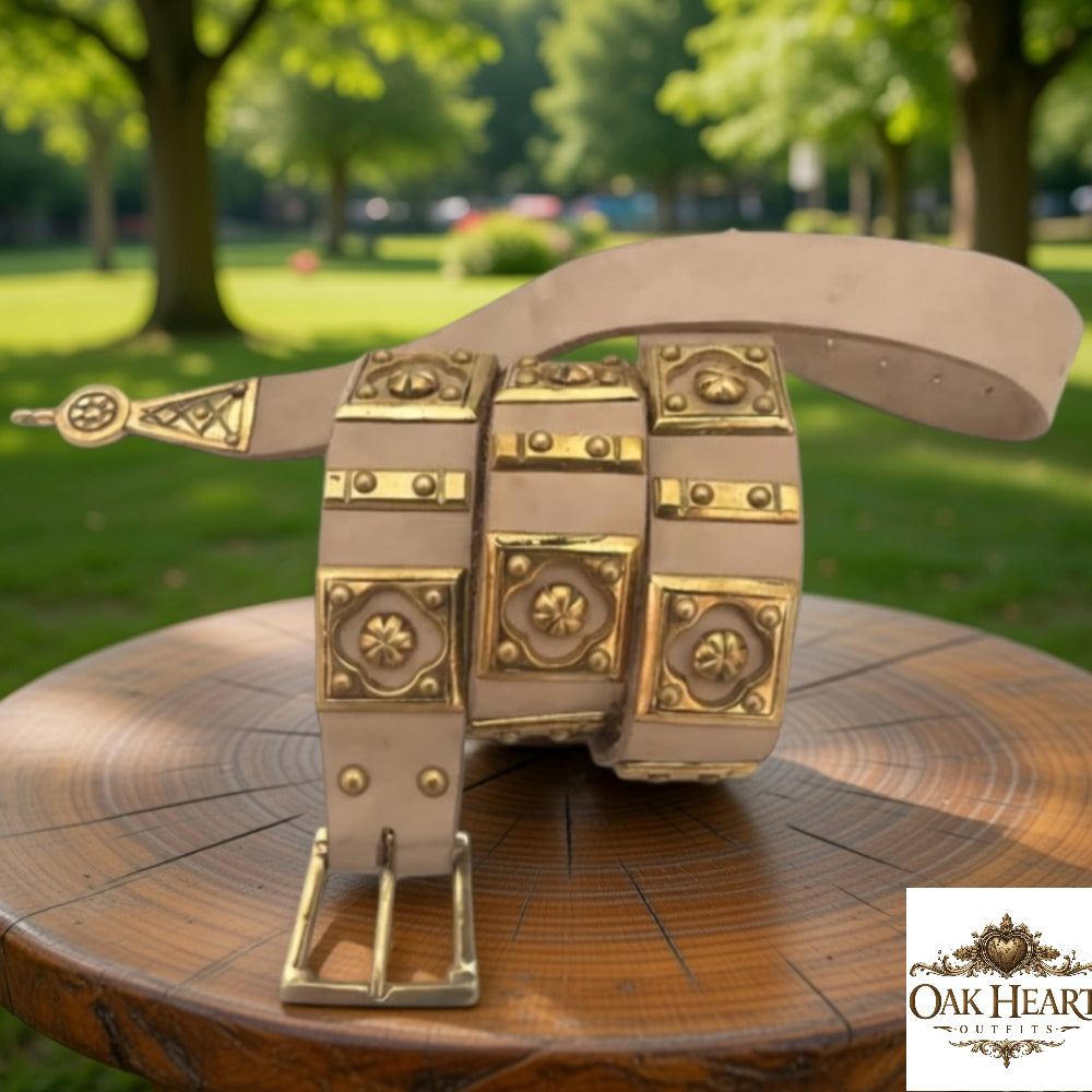 Medieval Brass Leather Armor Belt for Ren Faire, LARP & Reenactment