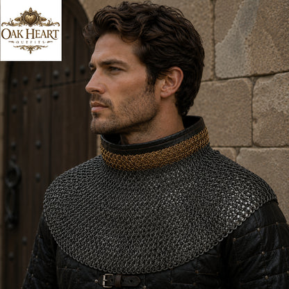 Medieval Chainmail Collar – 9mm Flat Riveted Rings with Washers, LARP Gorget