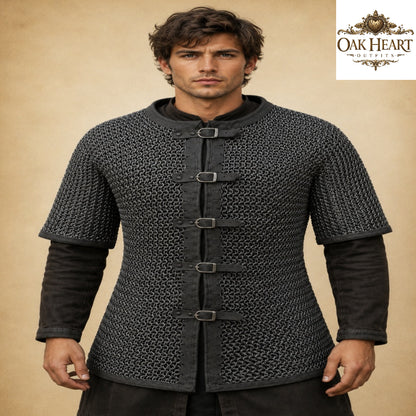 Medieval Aluminum Chainmail Hauberk – Dark Gray 9mm Riveted Armor Shirt for LARP, Cosplay & Reenactment