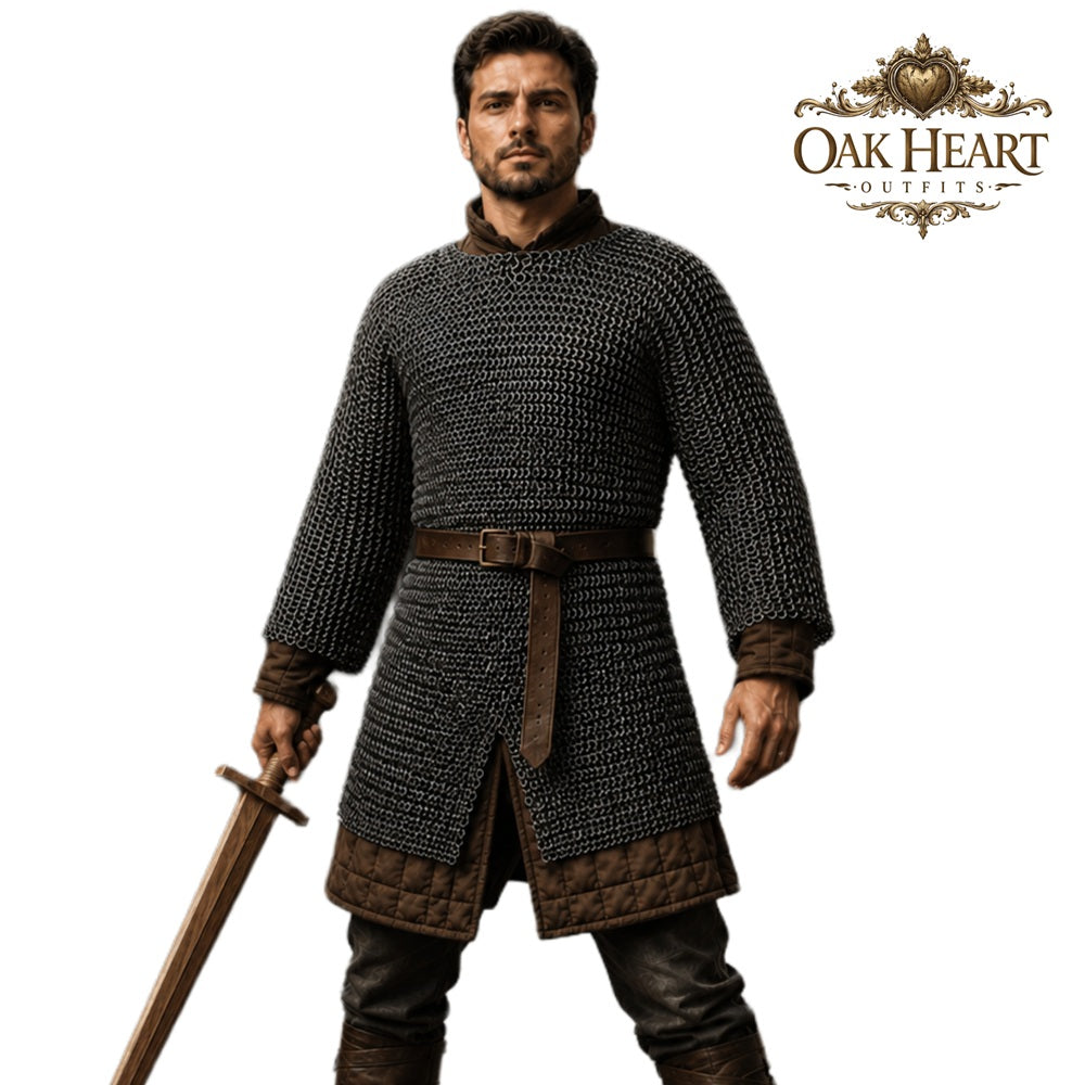 Titanium Chainmail Hauberk – 9mm Flat Ring Dome Riveted Shirt, Lightweight Medieval Armor for LARP & SCA