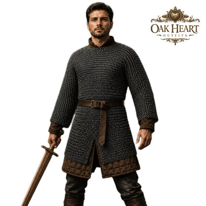 Titanium Chainmail Hauberk – 9mm Flat Ring Dome Riveted Shirt, Lightweight Medieval Armor for LARP & SCA