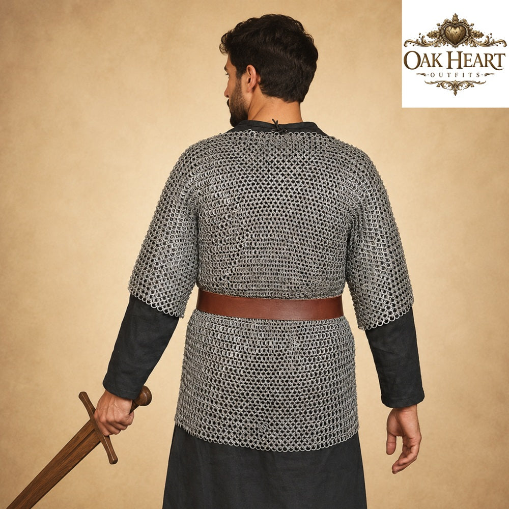 Medieval 9mm Flat Riveted Chainmail Haubergeon – Viking Mild Steel Hauberk