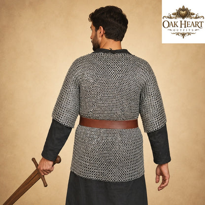 Medieval 9mm Flat Riveted Chainmail Haubergeon – Viking Mild Steel Hauberk