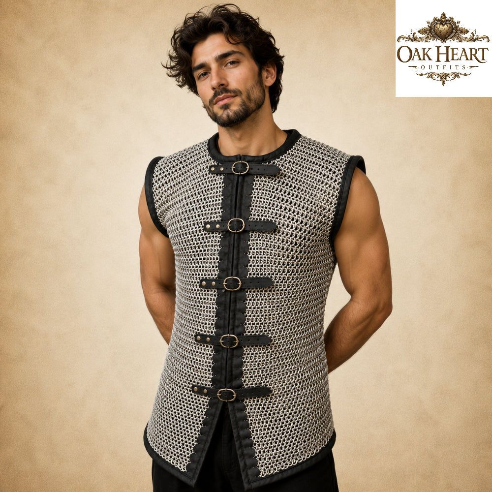 Riveted Aluminum Chainmail Haubergeon – 10mm Flat Ring Medieval Chain Mail Armor Shirt
