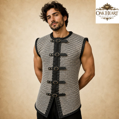 Riveted Aluminum Chainmail Haubergeon – 10mm Flat Ring Medieval Chain Mail Armor Shirt