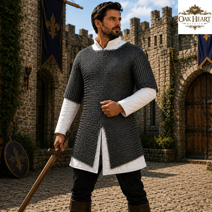 Medieval Mild Steel Chainmail Shirt – 9mm Flat Riveted Rings with Solid Washer Hauberk