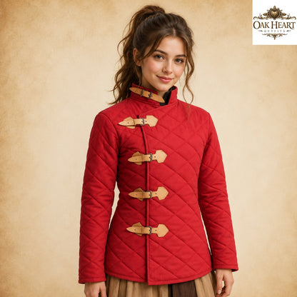 Red Medieval Gambeson Jacket | Quilted Padded Armor