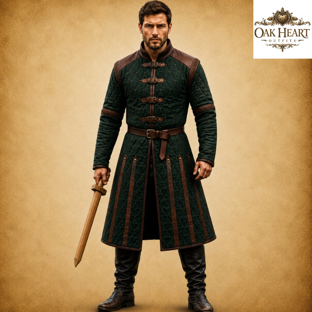 Ren Faire Blue Gambeson Costume for Men – Medieval Padded Armor Jacket,