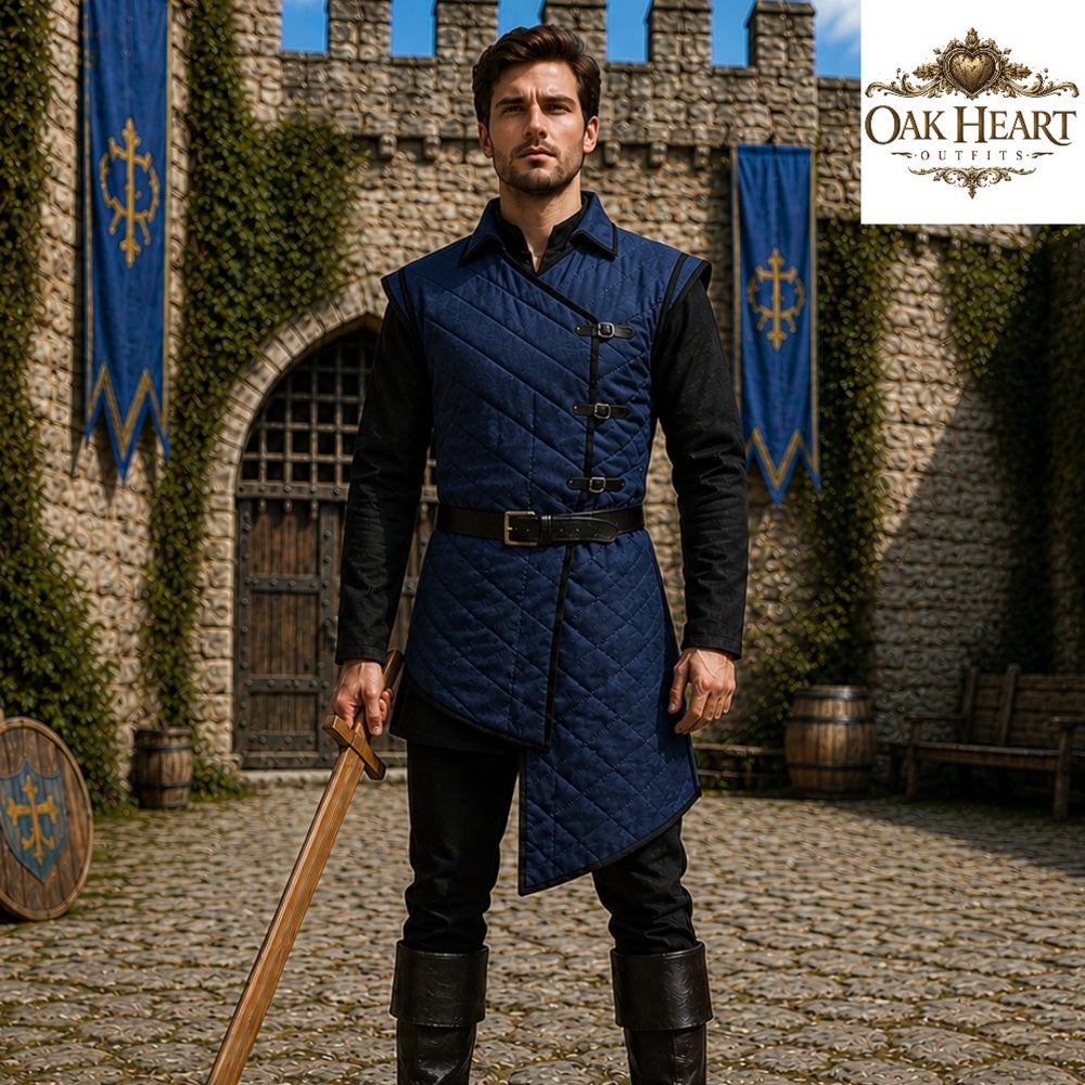 Medieval Wine Red Gambeson Armor – Quilted Viking Jacket for LARP,