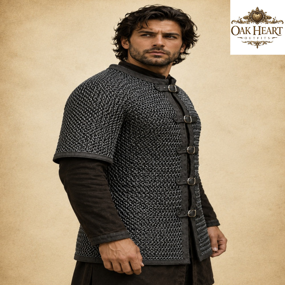 Medieval Aluminum Chainmail Hauberk – Dark Gray 9mm Riveted Armor Shirt for LARP, Cosplay & Reenactment