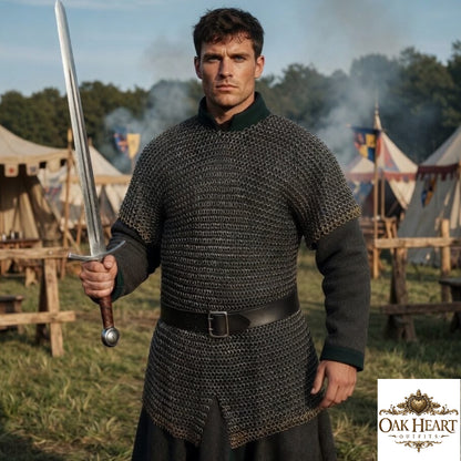 Medieval Chainmail Shirt – 8MM Flat Riveted MS Armor with Short Sleeves