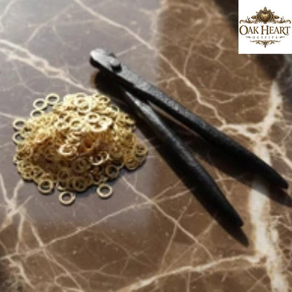 9mm Brass Flat Riveted Chainmail Rings with Rivets – Free Tool Included for Armor Making & Repair