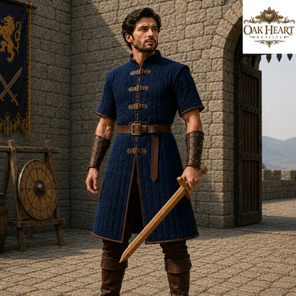 Medieval Crimson Gambeson – Quilted Padded Aketon Armor, Ren Faire