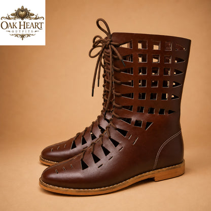 Brown Leather Lace-Up Caligae Sandals  LARP & Reenactment Shoes