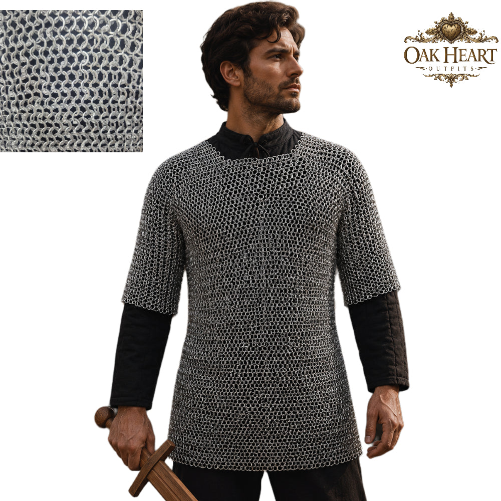 Aluminum Chainmail Haubergeon Shirt – Riveted Viking Knight Armor, Lightweight