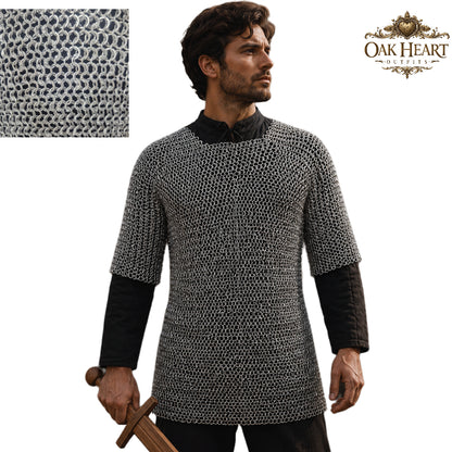 Aluminum Chainmail Haubergeon Shirt – Riveted Viking Knight Armor, Lightweight