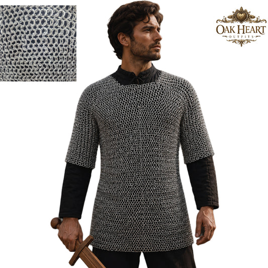 Aluminum Chainmail Haubergeon Shirt – Riveted Viking Knight Armor, Lightweight